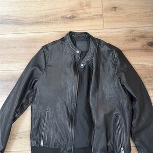 All Saints Dark Leather Bomber Jacket